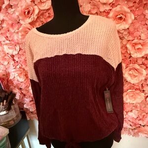 NOBO Two-Tone Knit Sweater - Pink and Burgundy